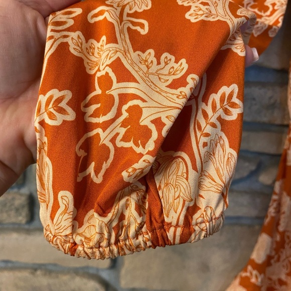 Shore Women’s Floral Short Dress Orange Gold Peep Hole Summer New Medium Resort - Picture 11 of 16